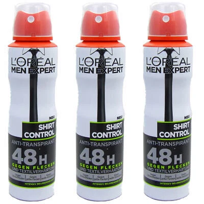 L'ORÉAL 3x 150ml Loreal Men Expert Shirt Control Anti Transpirant Deo Spray 48h intensiv