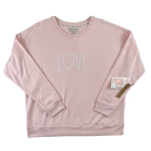NWT Rae Dunn Sweatshirt Womens L Pink Knit Long Sleeve Crew Neck Top "Love" - Picture 1 of 11