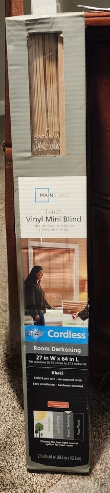Mainstays Cordless 1" Mini Room Darkening Vinyl Light Filtering Blinds - Image 1 of 1