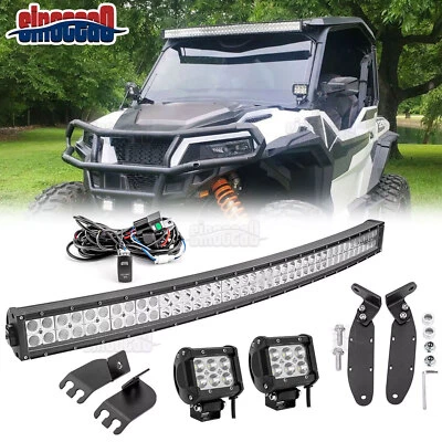 FOR POLARIS General 1000 Roof 42" Curved Light Bar+Side A-Pillar Pod Mounts Kit - Image 1 of 4
