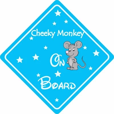 STICKERSHOP103 CHEEKY MONKEY ON BOARD MOUSE Autoschild Aufkleber Baby Kind Kinder Sicherheit Kinder