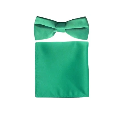 Nuevo conjunto de pajarita_pañuelo de pliegue único para hombre sólido formal boda verde Foto 1 de 4