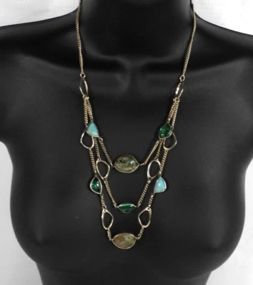 KENNETH COLE layered gold tone fashion necklace with colored stones 24" long - Image 1 of 2