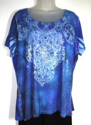 Essentials NUEVO CON ETIQUETAS 1X Top manga corta lentejuelas azul Foto 1 de 4