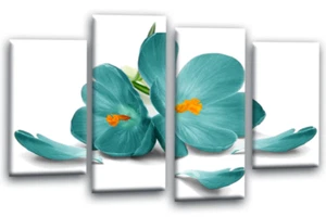 Floral Wall Art Teal Orchid Rose Green Flower Print Framed Split Canvas Picture - Picture 1 of 5