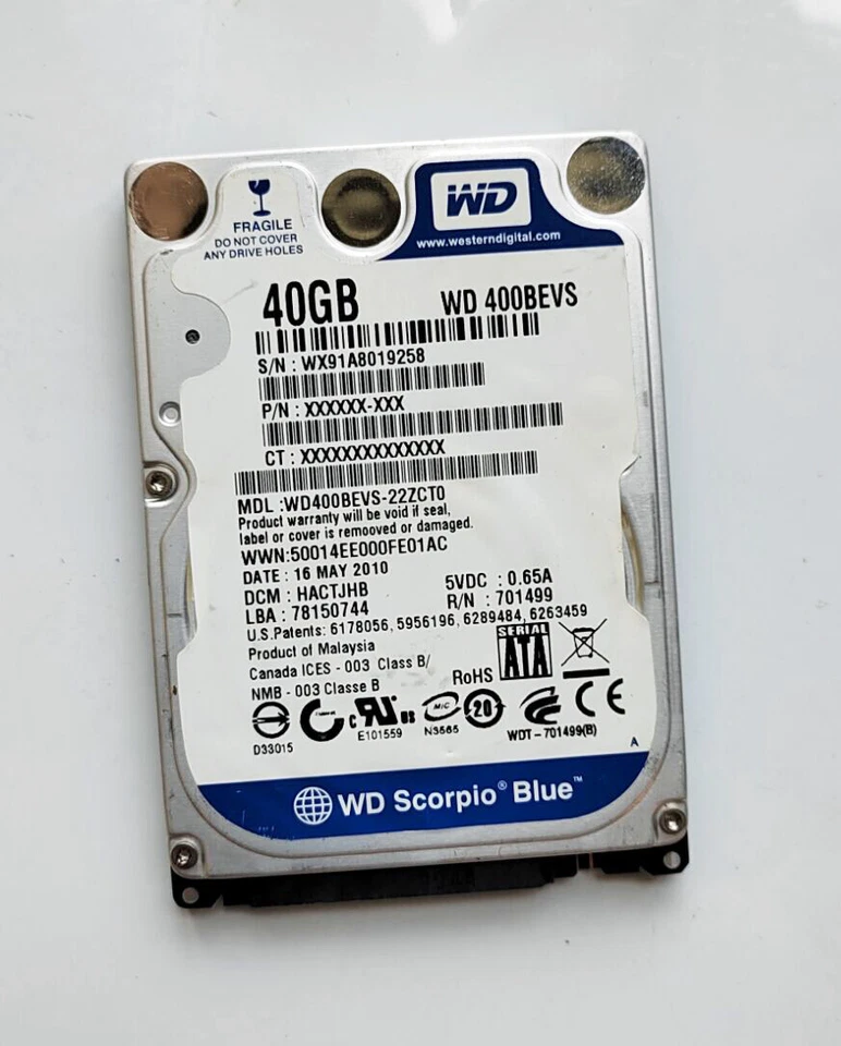 Genuine Western Digital SATA 40 Gig Hard Disk Drive - Image 1 of 1
