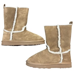 American Eagle Outfitters Sherpa Lined Winter Boots Womens Size 8 Brown Leather - Picture 1 of 8