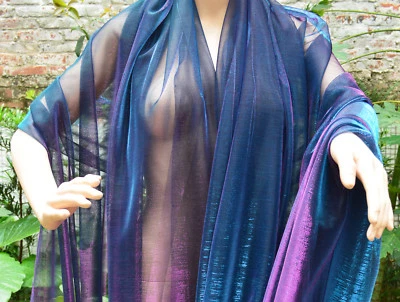 M16 Teal Blue Red Metallic Iridescent 2 Tones Stretch Mesh Net Fabric Material - Image 1 of 4