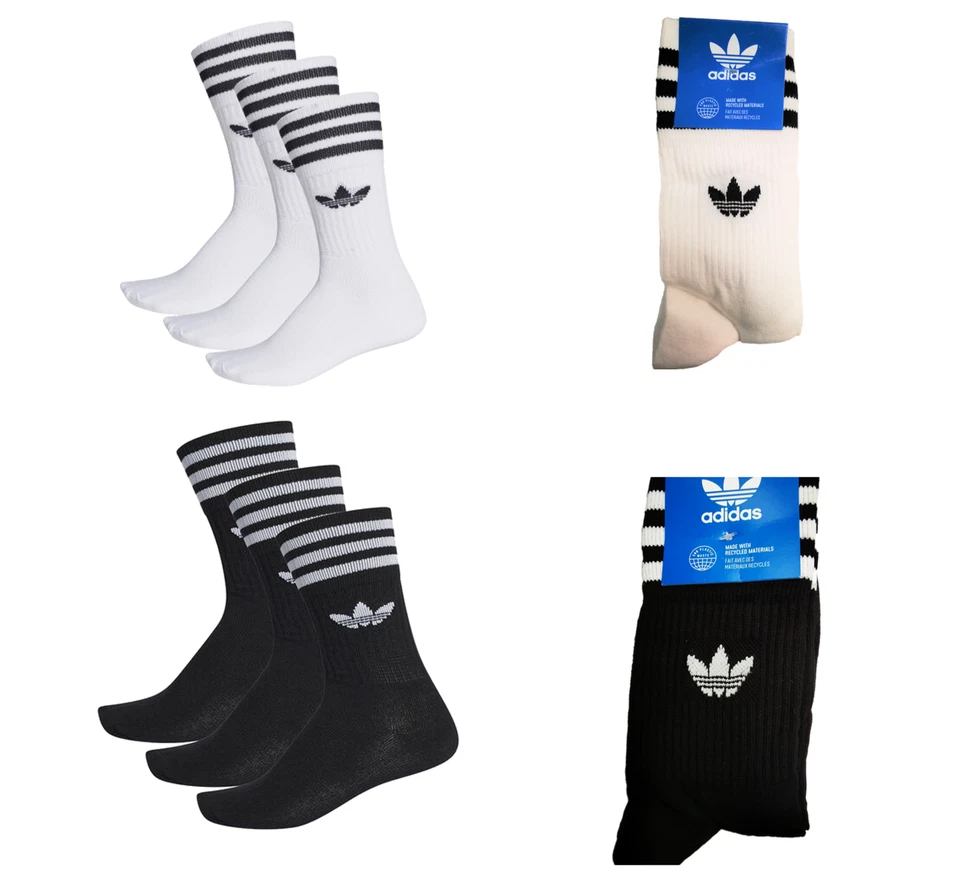 Adidas Mens Women Socks 3 Stripes Crew Socks Sports Gym Trainers Casual - Image 1 of 4