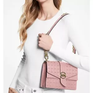 MICHAEL KORS Greenwich Small Studded Leather Crossbody Bag ~Smokey Rose NWT!!! - Picture 1 of 16