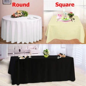 TtS Polyester Tablecloth Table Cover Banquet Wedding Party White Black Ivory - Picture 1 of 12