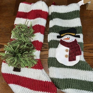 Calza Natalizia Personalizzata Lavorata a Mano Albero Pupazzo di Neve Rosso Verde Bianco Lotto Spessa - Foto 1 di 14