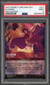 2023 Disney Lorcana Enchanted Foil Aladdin Heroic Outlaw #211/204 PSA 9 Mint - Imagen 1 de 2
