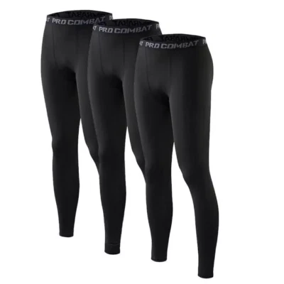 Men's Pro Combat Compression Pants Base Layer Bottoms Tights Leggings - 3 Pack - Image 1 of 4