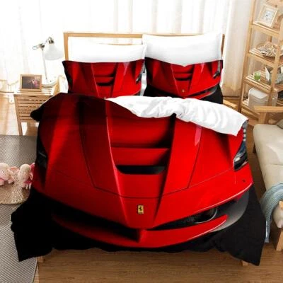 Juego de funda de edredón 3D rojo coche deportivo Ferrari juegos de cama fundas de almohada 64 Foto 1 de 4