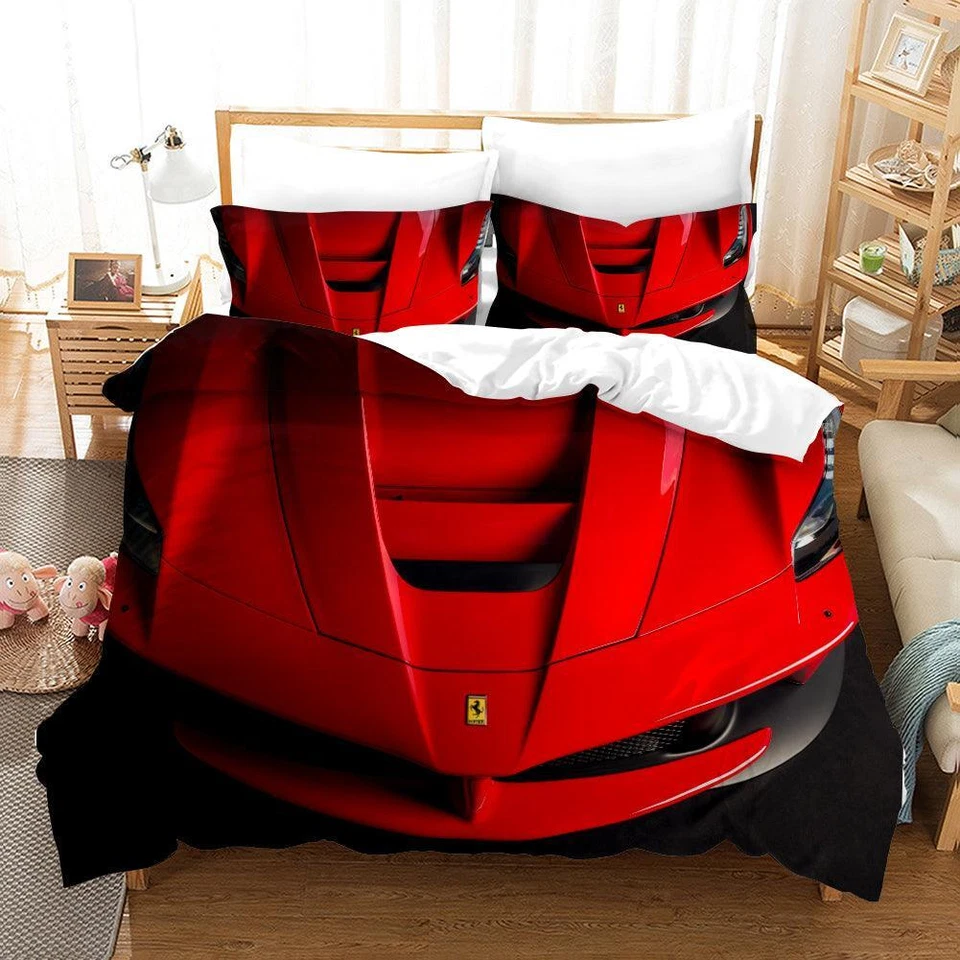 3D Red Sports Car Ferrari Quilt Cover Set Bedding Sets Pillowcases 64 — 第 1/4 张图片