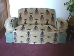 Original Art Deco Three Piece Suite Sofa & 2 Chairs in Original Condition