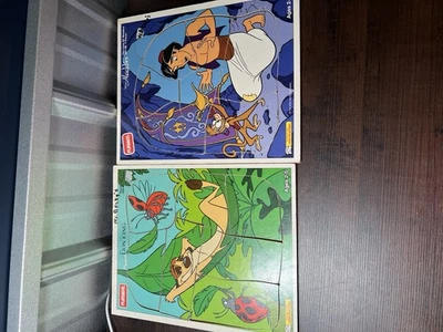 Playskool & DISNEY Vintage Wooden Puzzle LOT OF  2 Aladdin And The Lion King - Image 1 of 4