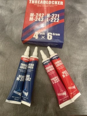 ESKONKE 4 Pack Thread Locker Blue M-242 Red H-271 Blue M-243 Purple L-222