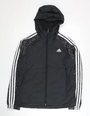 Adidas Womens Black Size 8 Windbreaker Jacket Hooded Full Zip — 第 1/4 张图片