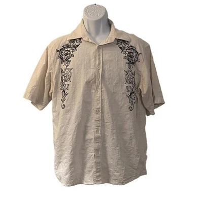 Vintage Eighty Eight Mens Large Shirt Embroidered Floral Striped Button Down - Image 1 of 4