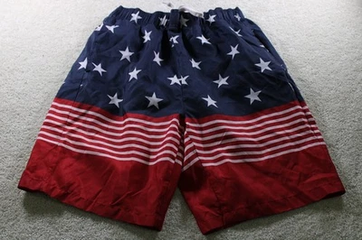 Open Trails Men's Swim Trunks L Red Blue Stars Stripes Polyester - Image 1 of 4