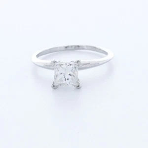 1 1/4ct E SI2 Princess Natural Diamond 18k Classic Solitaire Engagement Ring - Picture 1 of 4