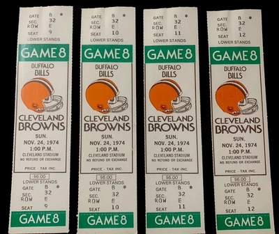 🏈BILLETES CLEVELAND BROWNS VS BUFFALO BILLS (4) TAMAÑO COMPLETO. 24 de noviembre de 1974.🏈 Foto 1 de 4