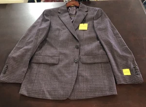 Hickey Freeman Wool Sports Coat Wine Burgundy Check Classic Fit SZ 40R $395 - Picture 1 of 3