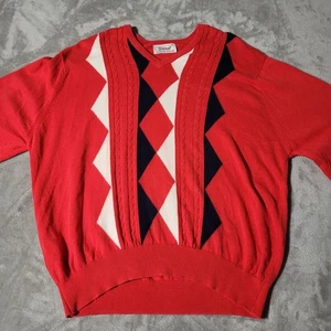 Titleist Golf Sweater Men's XL Red Argyle 100% Cotton Made in Scotland VTG - Picture 1 of 6