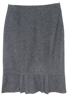 HAROLDS Women Wool Polyester Flounced Pencil Herringbone Pleated Gray Skirt 8 - Image 1 of 4
