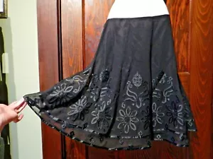 NWT TAHARI SILK KNEE SKIRT flared sheer chiffon satiny embroidery layered 4 S 2E - Picture 1 of 7