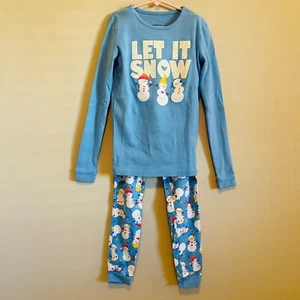 NEW LANDS’ END Kids Pajamas Size 12 100% Cotton Shirt Pants Set Snowmen - Picture 1 of 3