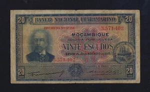 PORTUGAL  MOZAMBIQUE 20 Escudos 1945 P-96 RARE FINE - Picture 1 of 2