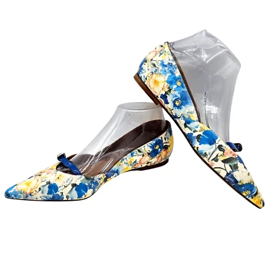POLO RALPH LAUREN - 'NEW MARY JANE 3' Flats, Blue Floral Nappa Leather - US 7 - Image 1 of 4