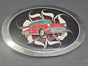 1957 '57 Chevy Chevrolet Belt Buckle Vintage Collectible Western Wear Enamel Red - Picture 1 of 4