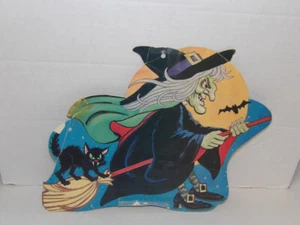 Hexenbesen schwarze Katze Vintage Halloween Pappe Dekoration 10 6/8" groß - Bild 1 von 4