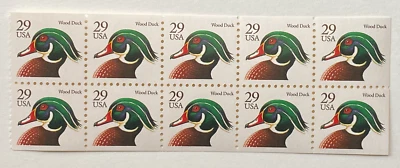 Scott #2484a "Wood Duck" 29¢ 1991 Booklet Pane of 10 - Free Shipping - Image 1 of 2
