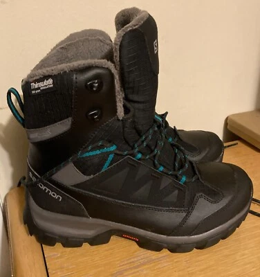 Salomon Chalten TS CSWP  Snow Hiker Boots black and teal womens size 6 NEW - Image 1 of 4