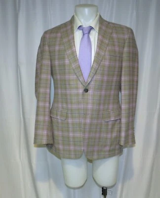 Paul Stuart Lavender Green Plaid 100% Cashmere Sample Sport Coat 40R - Image 1 of 4