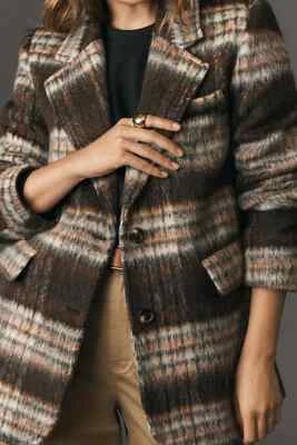 Jaqueta Blazer MAEVE ANTHROPOLOGIE Marrom Multi Escovado Xadrez Mistura de Lã Tamanho P $158 - Imagem 1 de 4