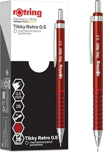 Rotring Tikky Retro Mechanical Pencils 2B 0.5 mm 12 Count Red Barrels PBBox - Picture 1 of 7