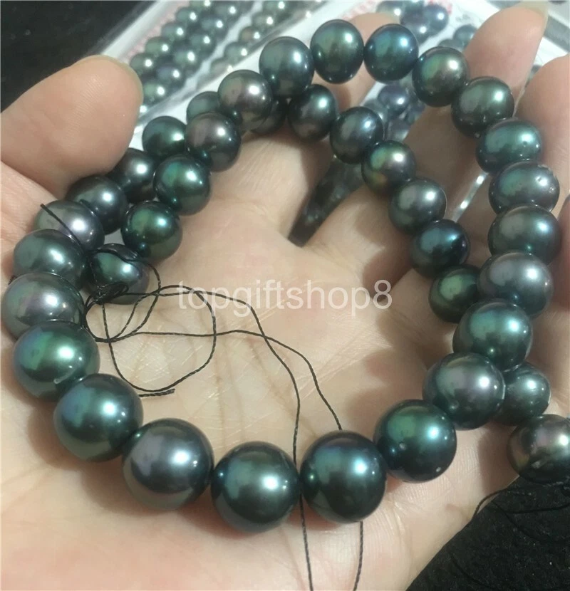 Impresionante collar de perlas verdes negras de Tahití AAA 10-11 mm oro de 17 pulgadas 14k  Foto 1 de 1