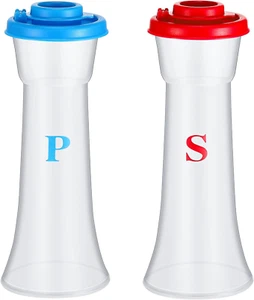 Plastic Salt & Pepper Shakers with Lids-Moisture-Proof (Blue/Red) Set of 2 Large - Picture 1 of 11