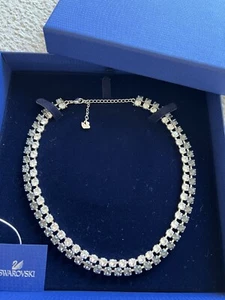 Swarovski Crystal Hot Narrow Double Collar Necklace Grey Silver RARE New In Box - Picture 1 of 13