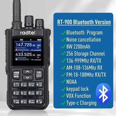 BRANDED Radtel RT-900 10W CB TRANSMIT 18mhz- 520mhz Air Band Bluetooth Programming UK