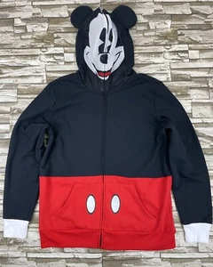 Disney Mickey Mouse Full Zip Hoodie Sweater W/Mickey Mask & Ears Adult Sz Large - Picture 1 of 9