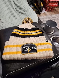Pittsburgh Pirates '47 Brand MLB Hone Patch Cuffed Knit Hat With Pom NWT OSFA - Picture 1 of 5
