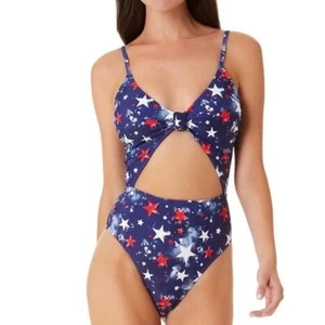New California Waves Juniors Blue Splatter Star Knotted Cut Out One Piece Small - Picture 1 of 3