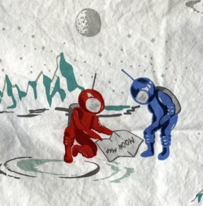 Pottery Barn Kids Pillow Case/Sham Retro Spaceship Moon Astronaut 100%Cotton Std - Picture 1 of 6